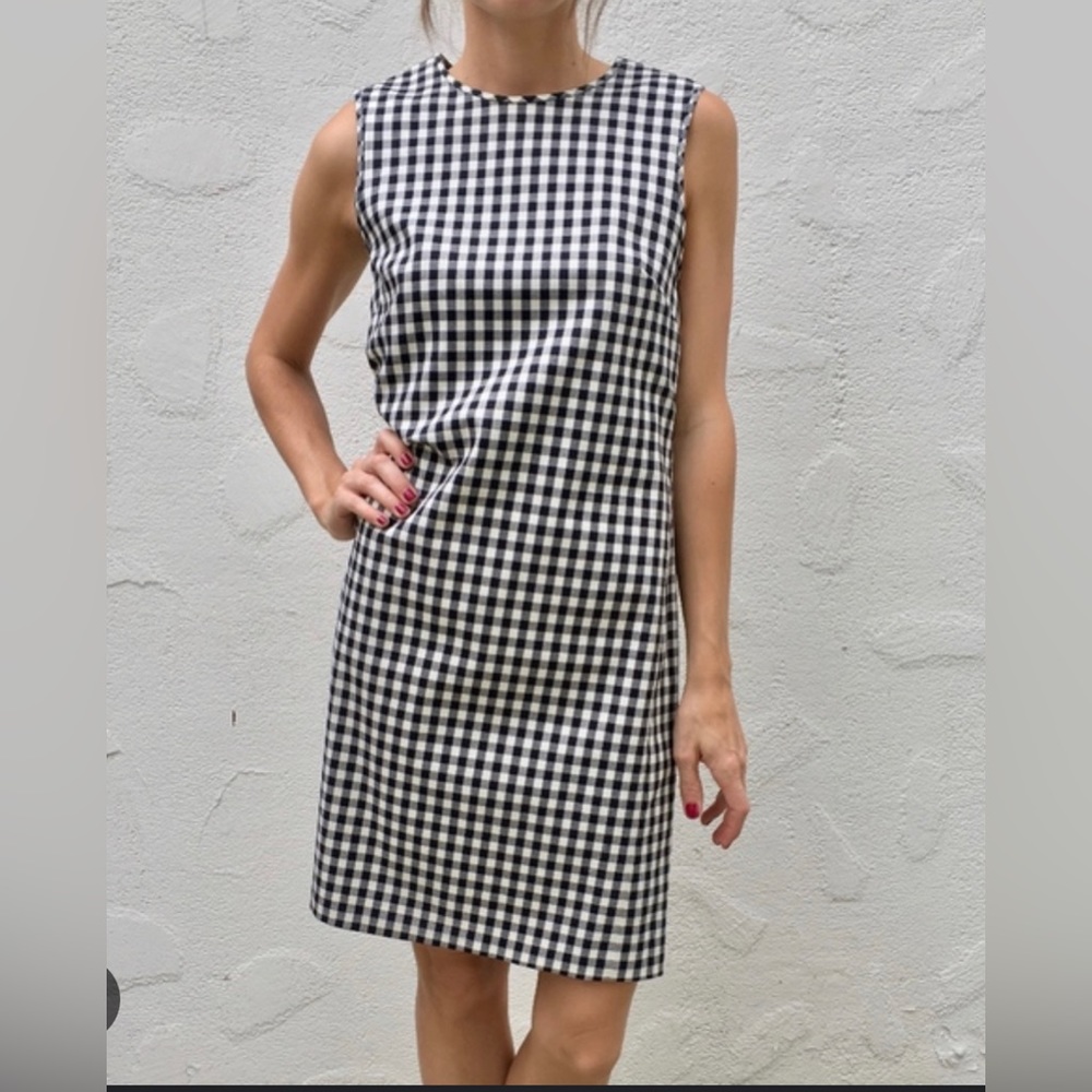 Theory Black Adraya Barnet Gingham Shift Sleeveless Dress